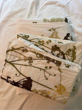 Margaret Muir Queen Embroidered Cotton Duvet Cover Set 3pc Green Brown Botanical